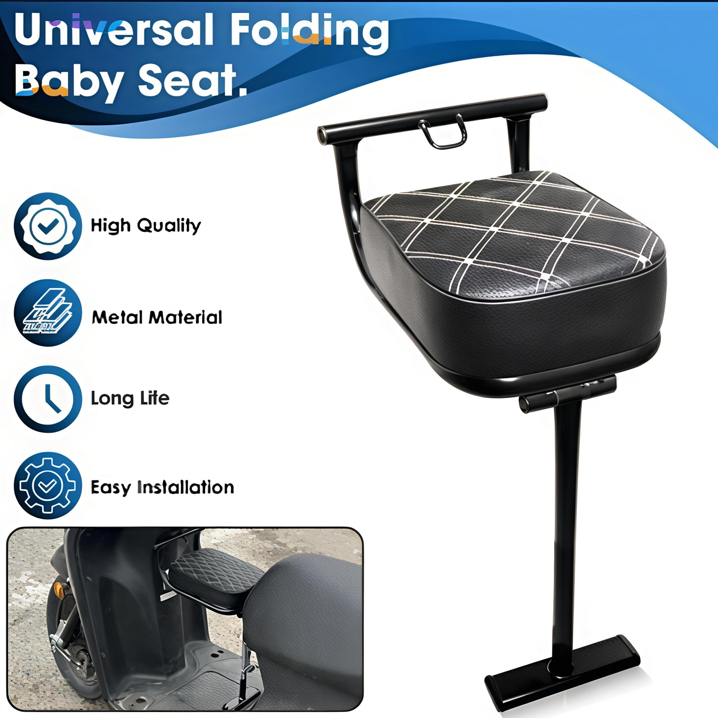 Universal Folding Baby Seat for Scooters – Safe & Sturdy